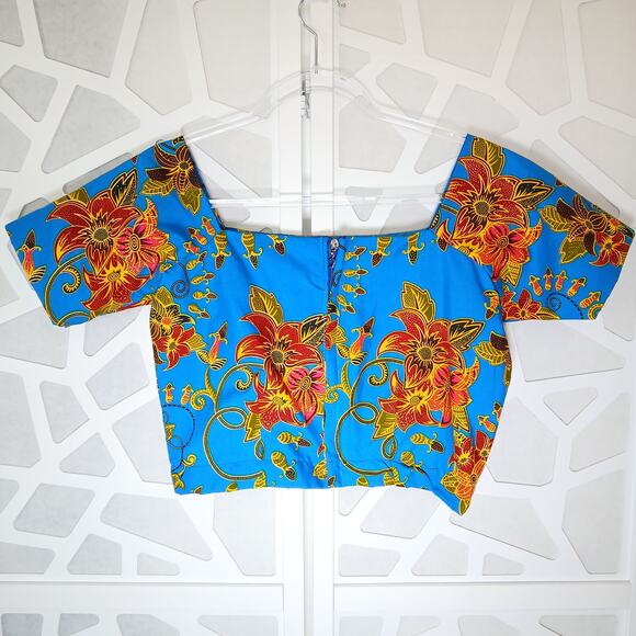 VeroEx Handmade Floral Cropped Blouse Womens 8 African Vibrant Maximalist Bold - Picture 6 of 13